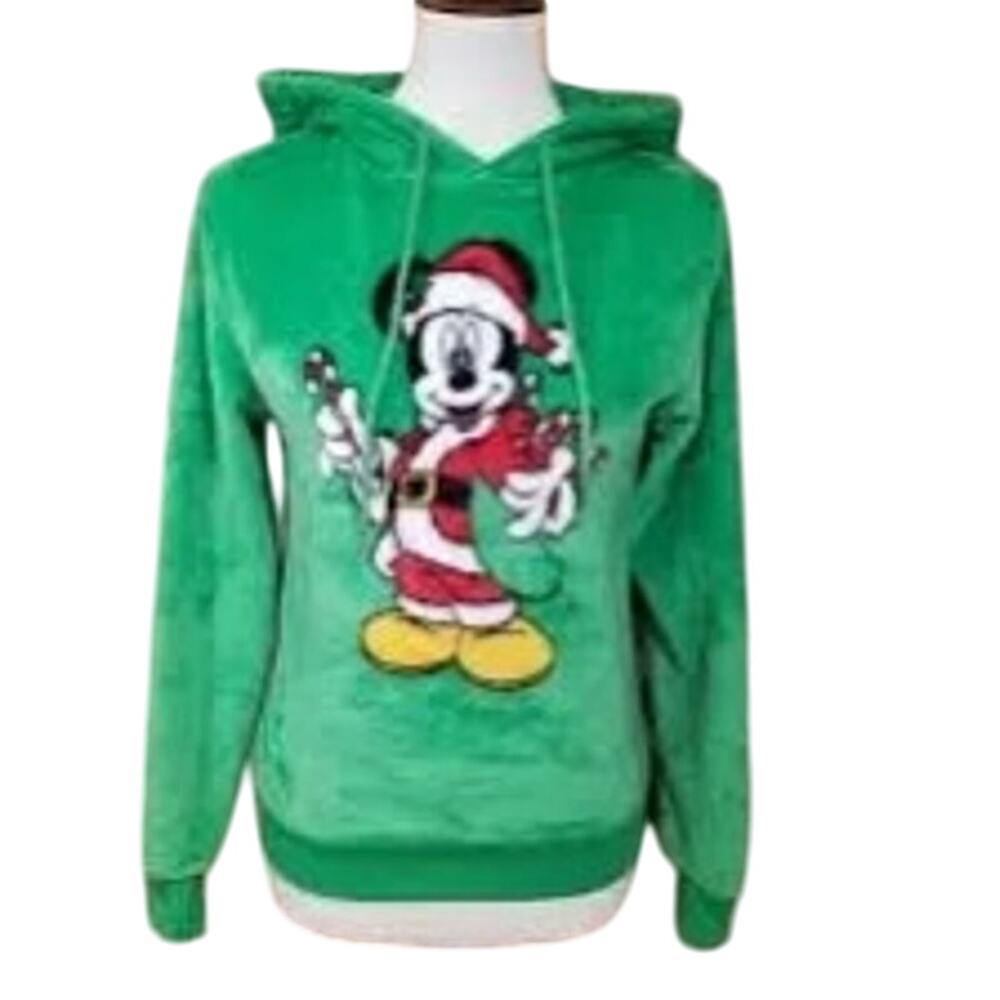 DISNEY'S MICKEY MOUSE SANTA HOODIE CHRISTMAS SWEATER WOMEN SOFT/FUZZY XS